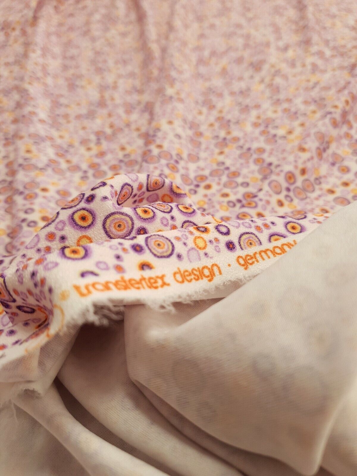 Purple Small Circles Print Lightweight Jersey Crepe Fabric 4 Way Stretch
