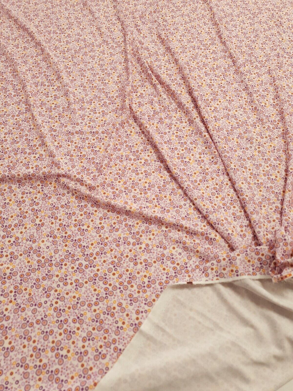 Purple Small Circles Print Lightweight Jersey Crepe Fabric 4 Way Stretch