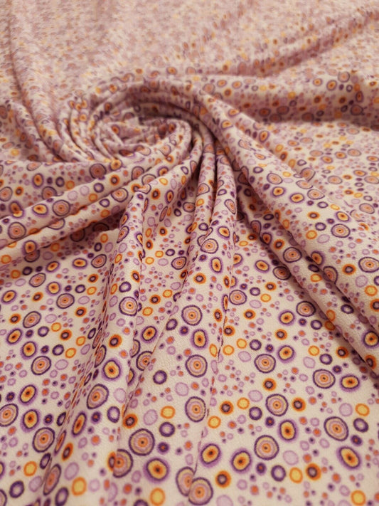 Purple Small Circles Print Lightweight Jersey Crepe Fabric 4 Way Stretch
