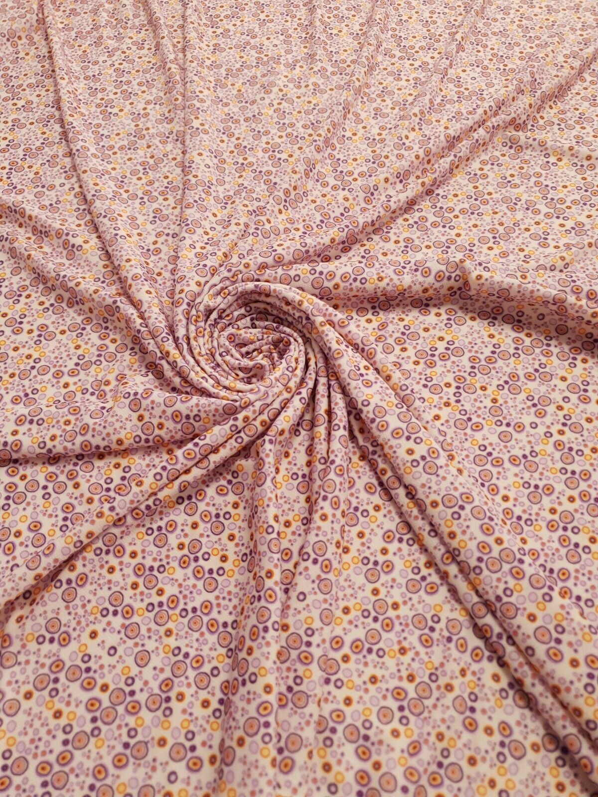 Purple Small Circles Print Lightweight Jersey Crepe Fabric 4 Way Stretch