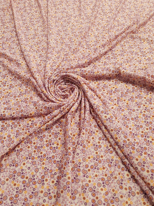 Purple Small Circles Print Lightweight Jersey Crepe Fabric 4 Way Stretch