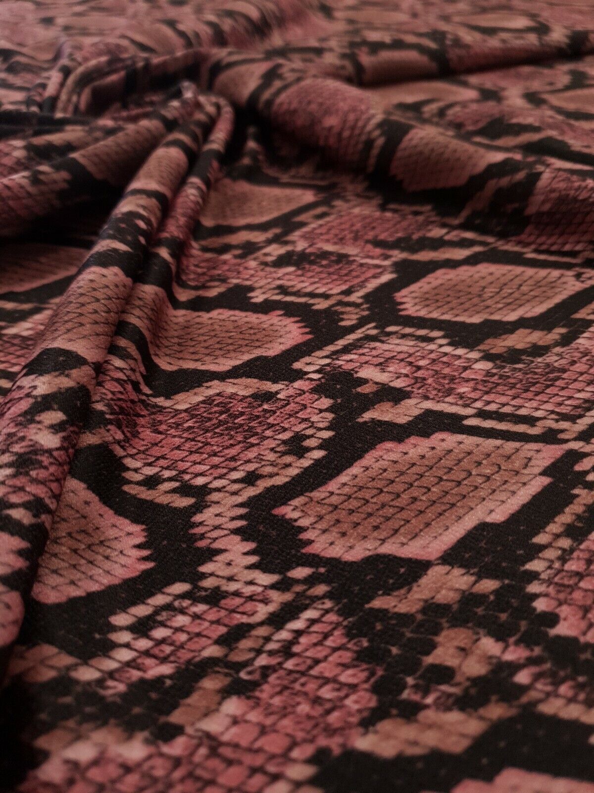 Purple Snakeskin Print Lightweight Jersey Crepe Fabric 4 Way Stretch