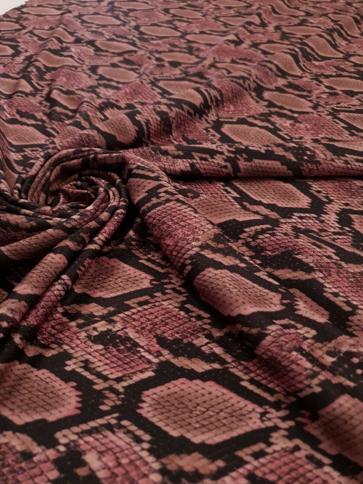 Purple Snakeskin Print Lightweight Jersey Crepe Fabric 4 Way Stretch