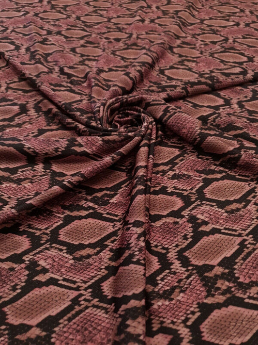 Purple Snakeskin Print Lightweight Jersey Crepe Fabric 4 Way Stretch