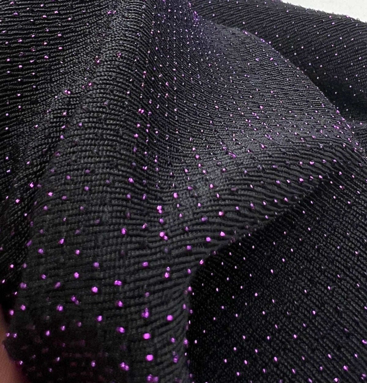 Purple Thread Detail Black Lurex Sparkle Metallic Stretch Knit Fabric