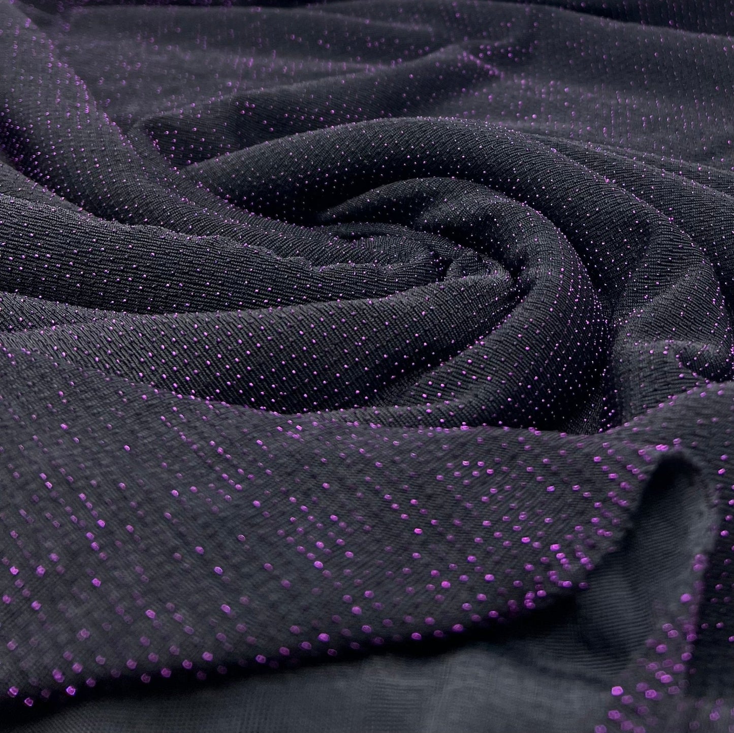 Purple Thread Detail Black Lurex Sparkle Metallic Stretch Knit Fabric