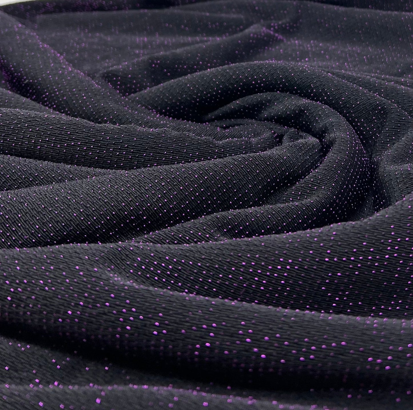 Purple Thread Detail Black Lurex Sparkle Metallic Stretch Knit Fabric