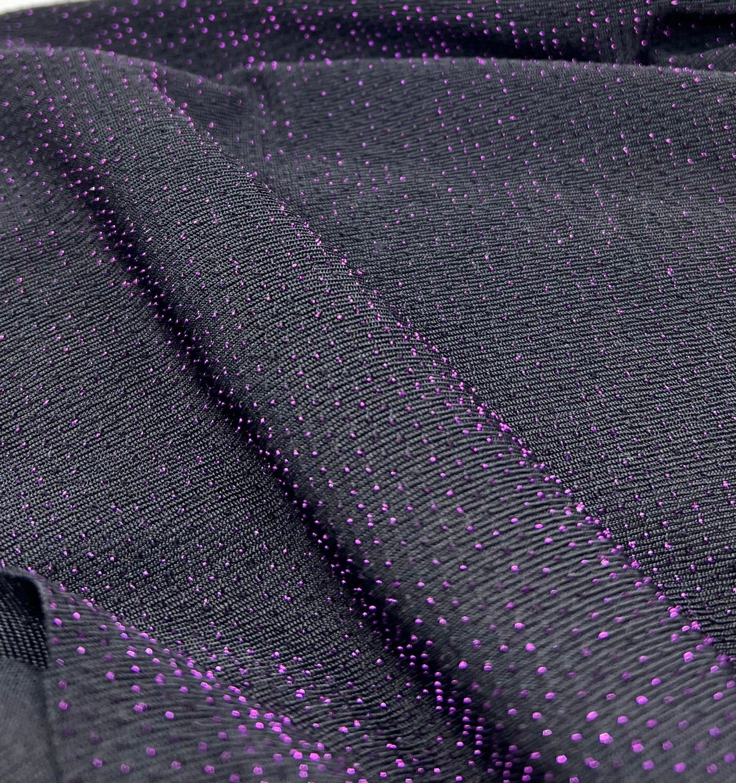 Purple Thread Detail Black Lurex Sparkle Metallic Stretch Knit Fabric