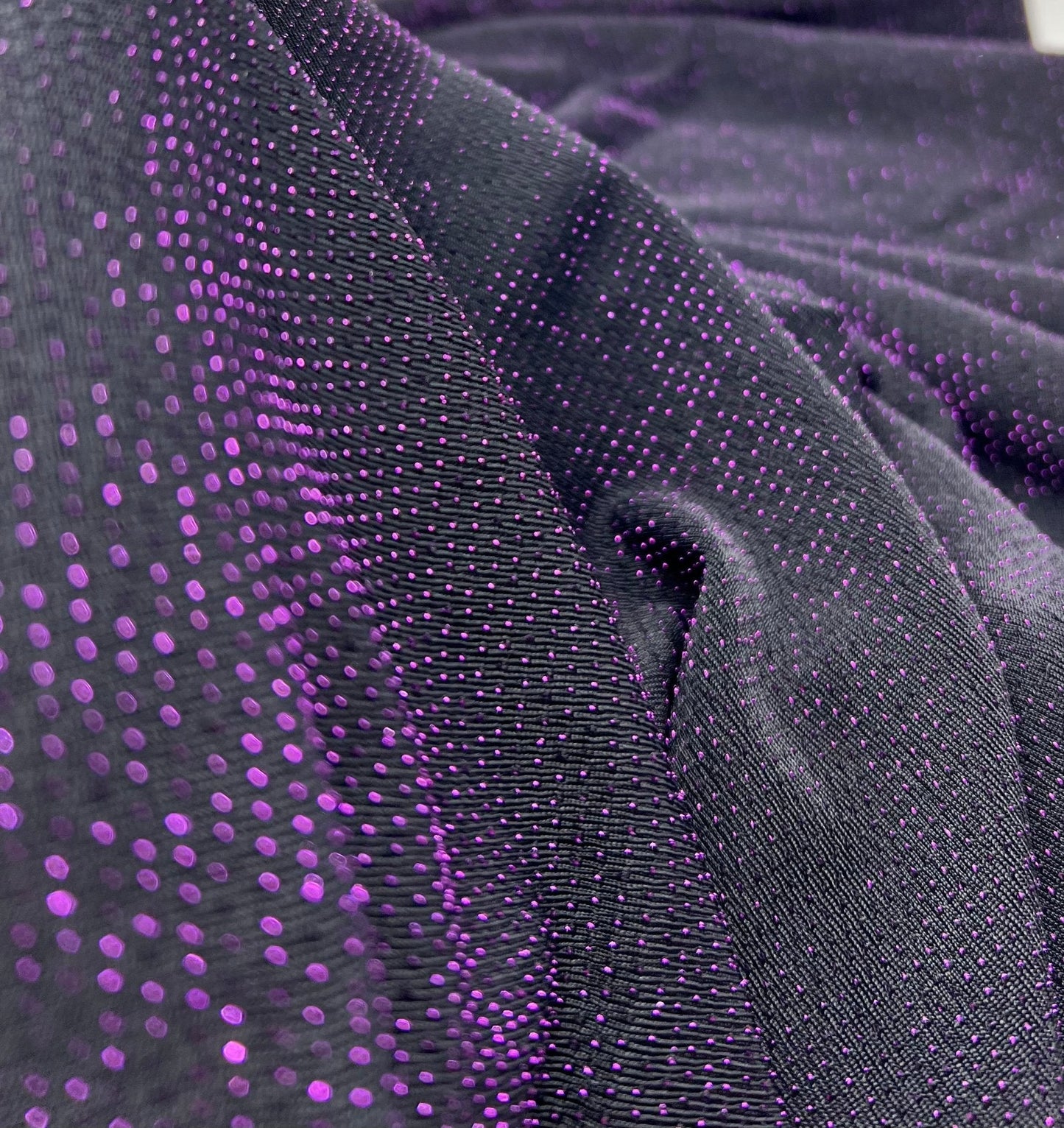 Purple Thread Detail Black Lurex Sparkle Metallic Stretch Knit Fabric