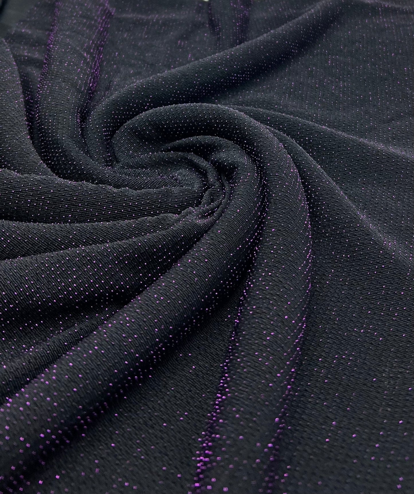 Purple Thread Detail Black Lurex Sparkle Metallic Stretch Knit Fabric