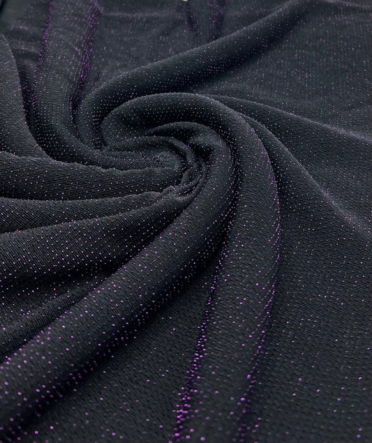 Purple Thread Detail Black Lurex Sparkle Metallic Stretch Knit Fabric