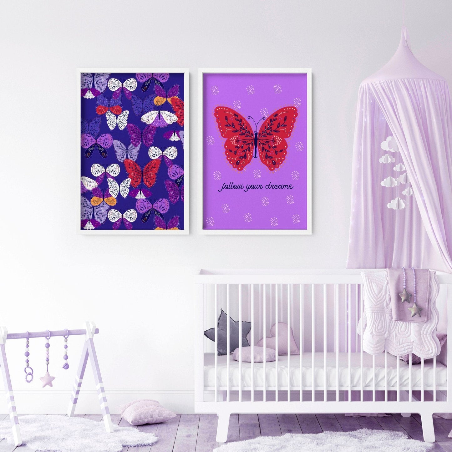 Wall art for Nursery | Set of 2 Butterfly wall art prints