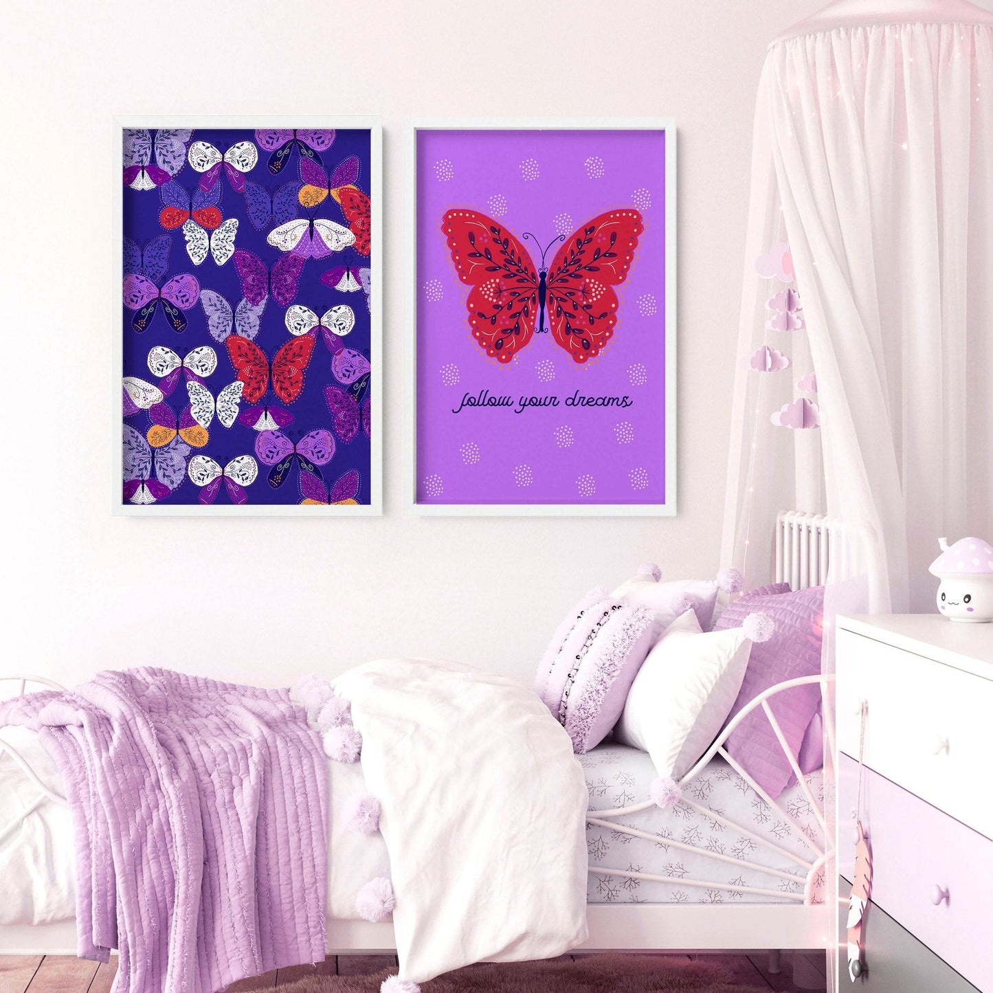 Wall art for Nursery | Set of 2 Butterfly wall art prints