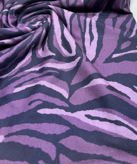 Purple Zebra Spun Poly Stretch Fabric