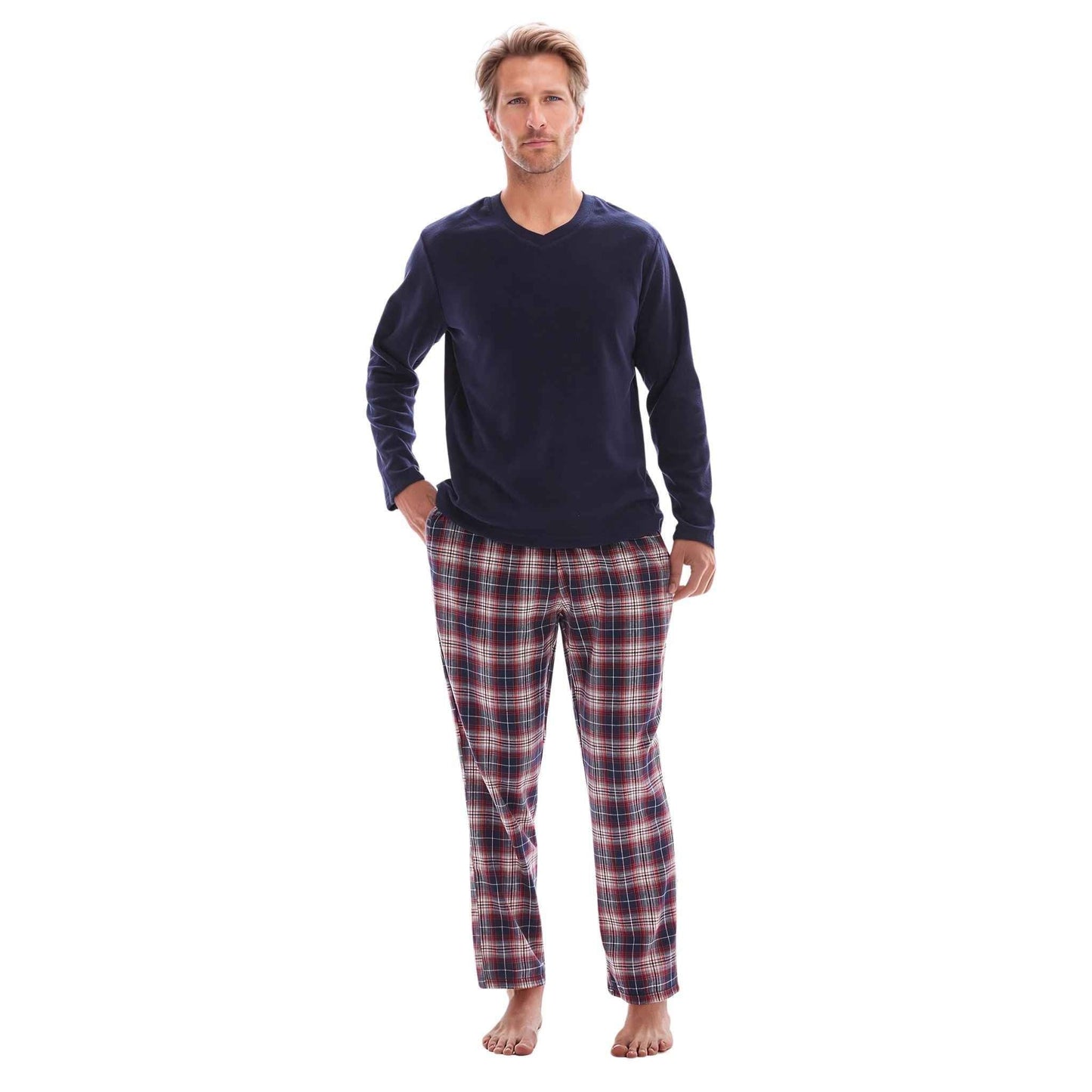 Men's Fleece Pajama Set - Long Sleeve Top with Cotton Flannelette Pants