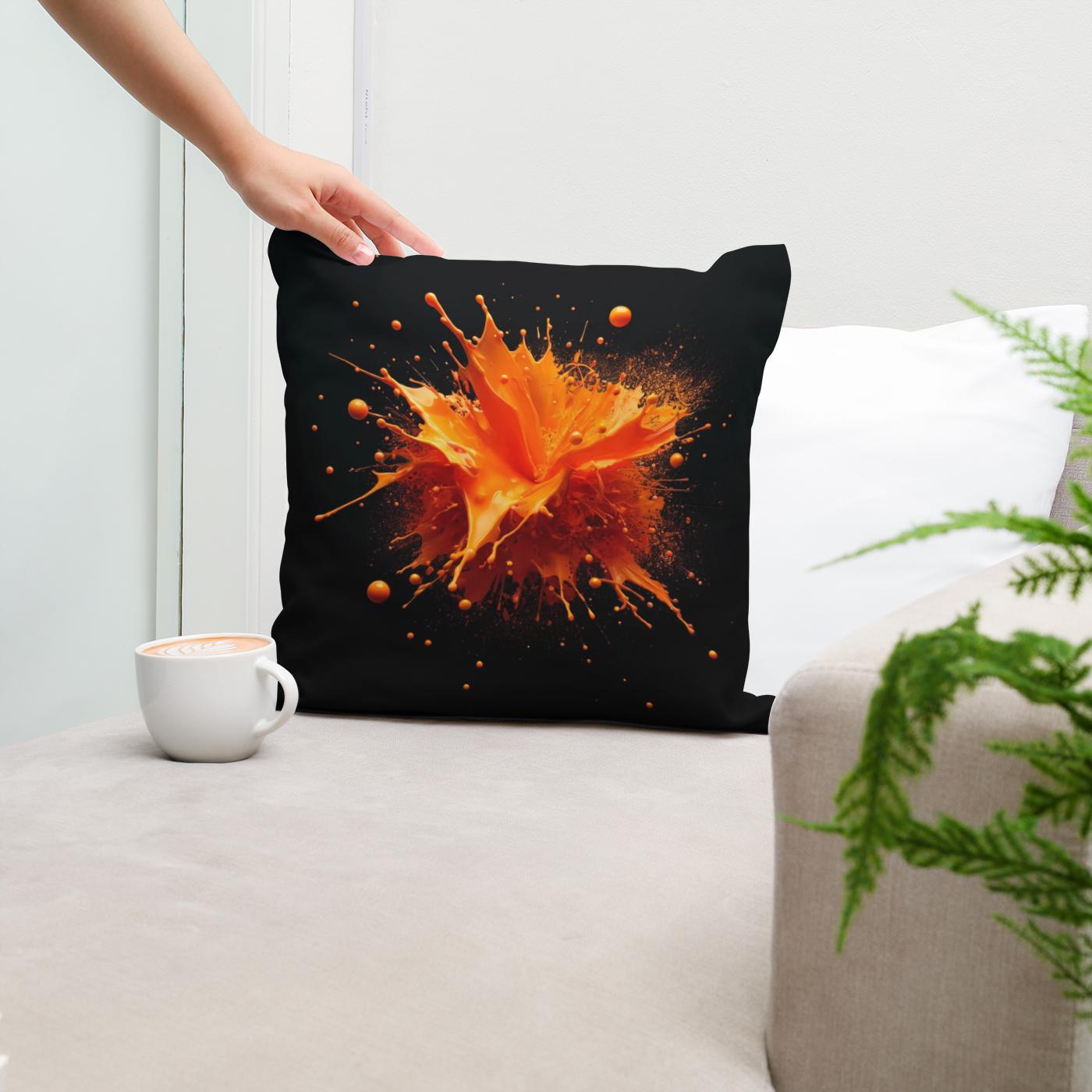 Vibrant Orange Splash Cotton Cushion