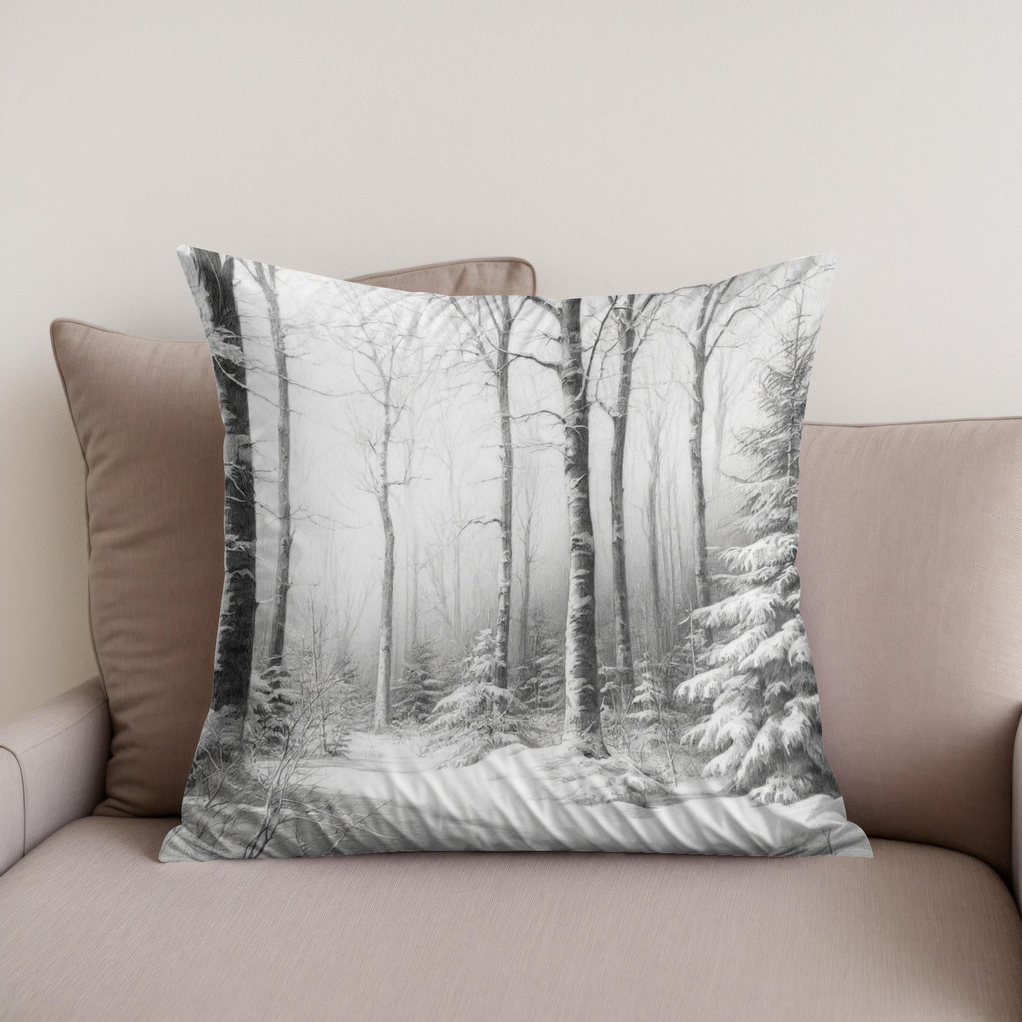 Winter's Quiet Sketch Cotton Cushion