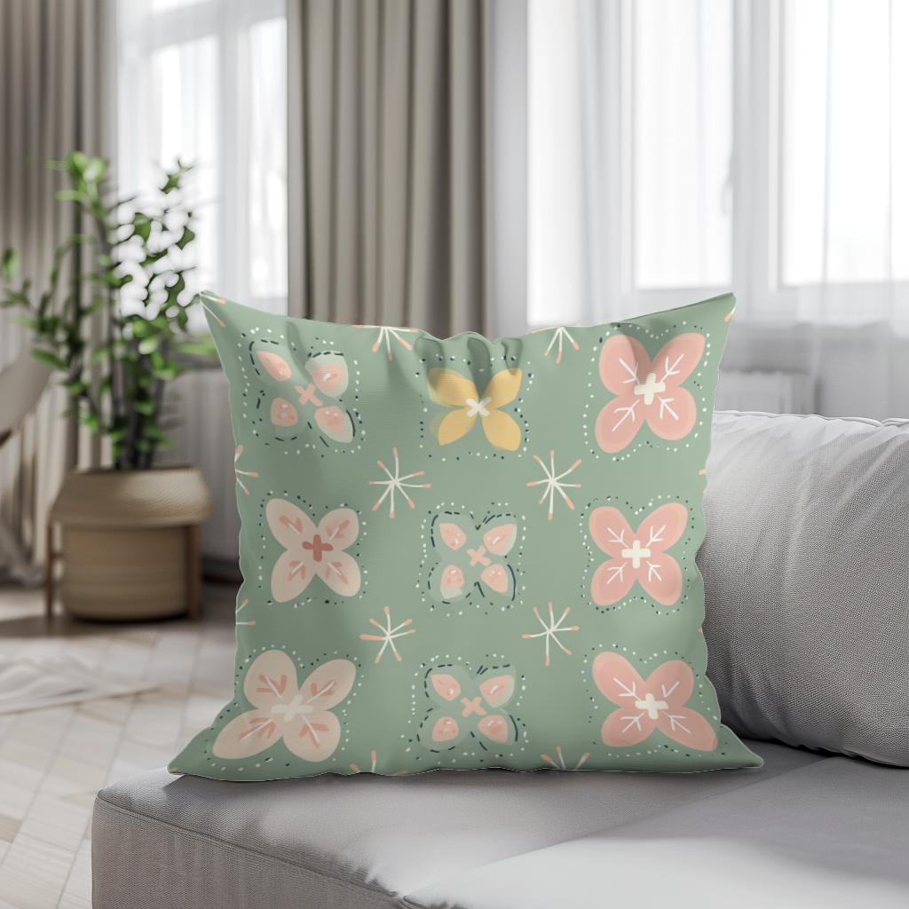 Pistachio Modern Folk Art Cotton Cushion