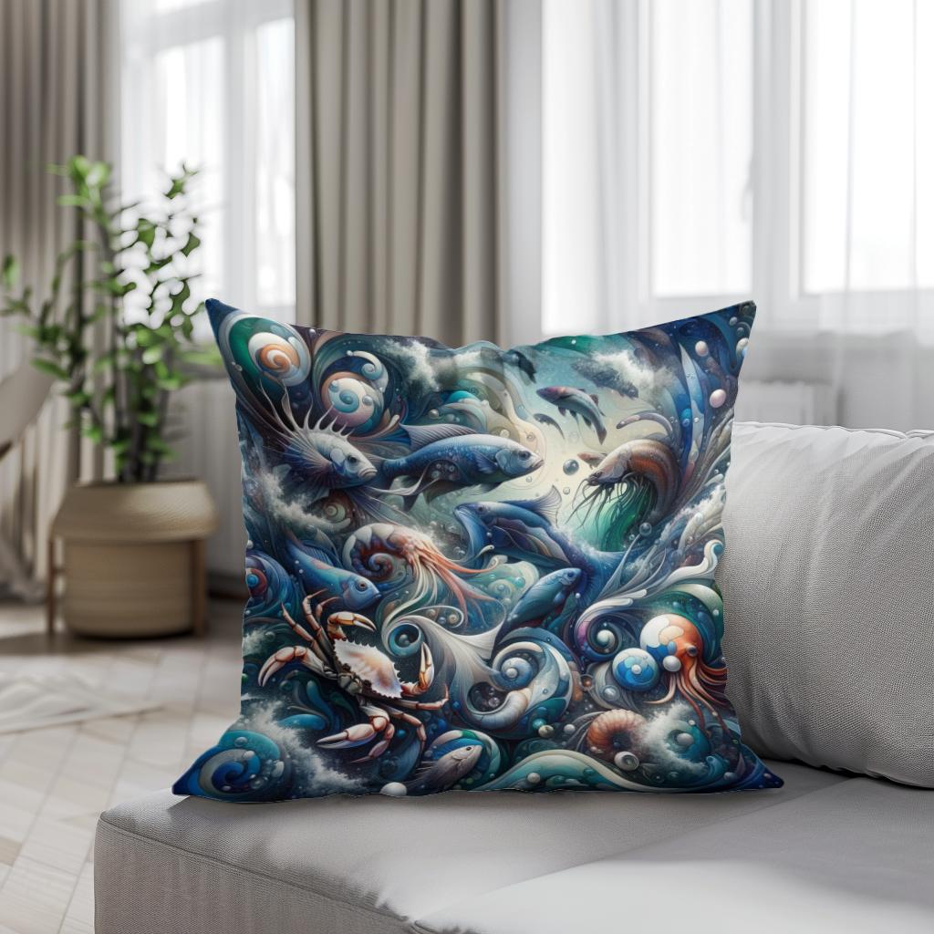Oceanic Elegance Cotton Cushion