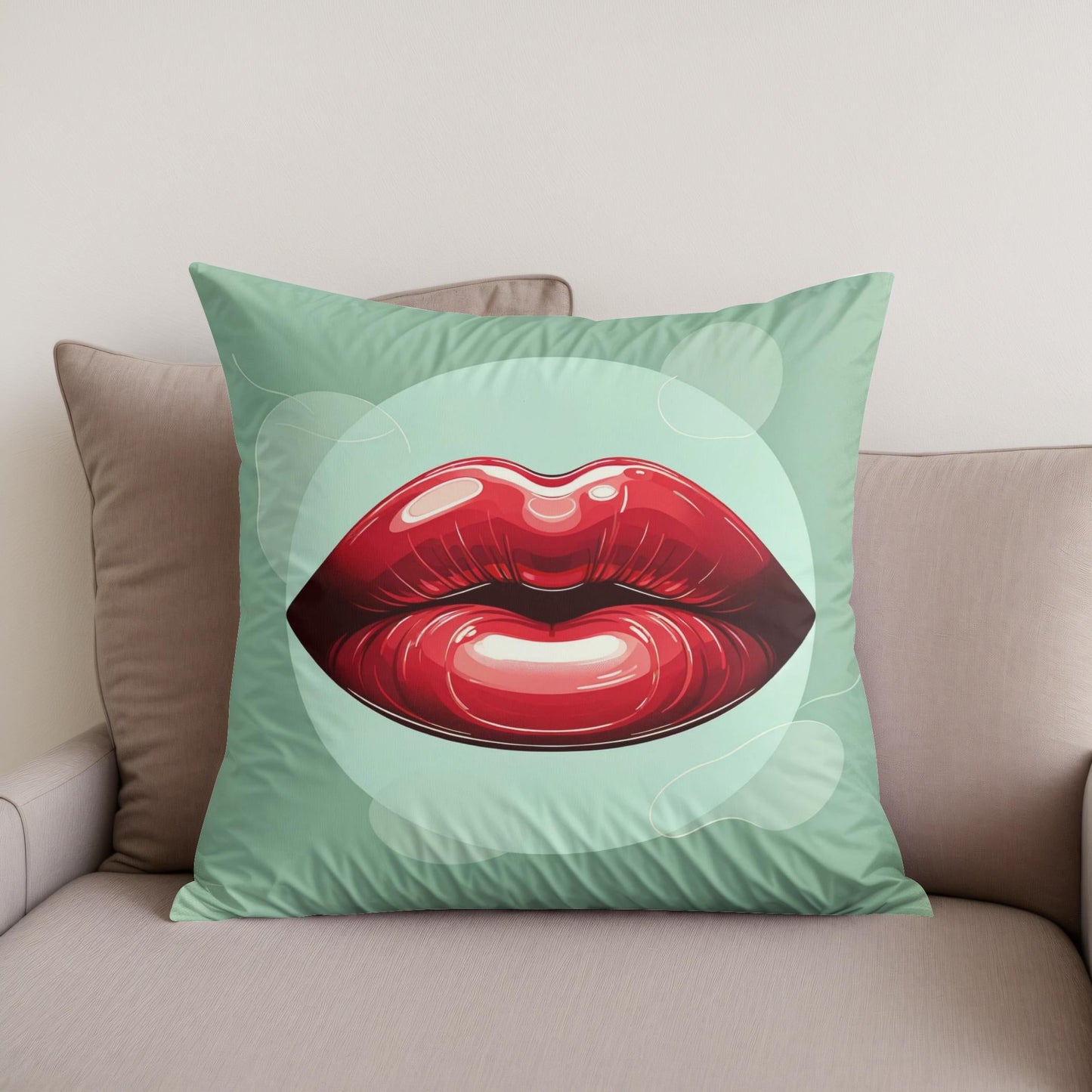 Glossy Red Lips Cotton Cushion