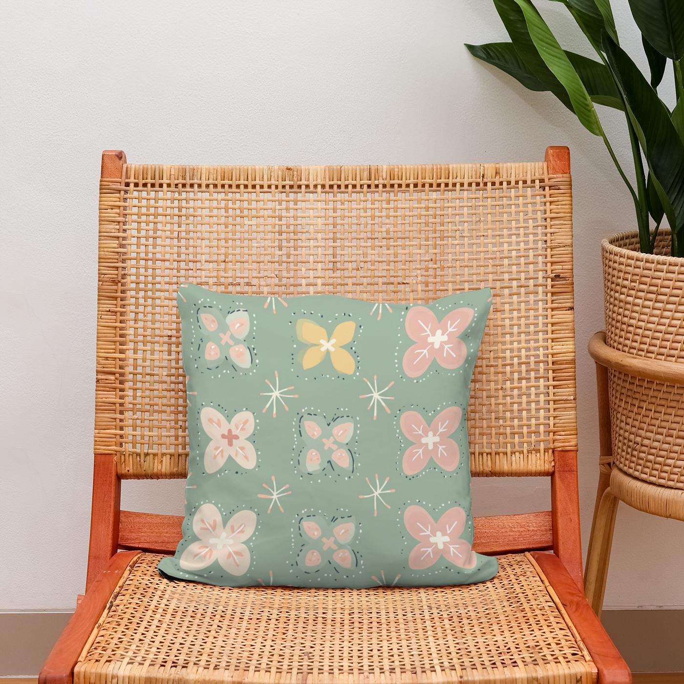 Pistachio Modern Folk Art Cotton Cushion