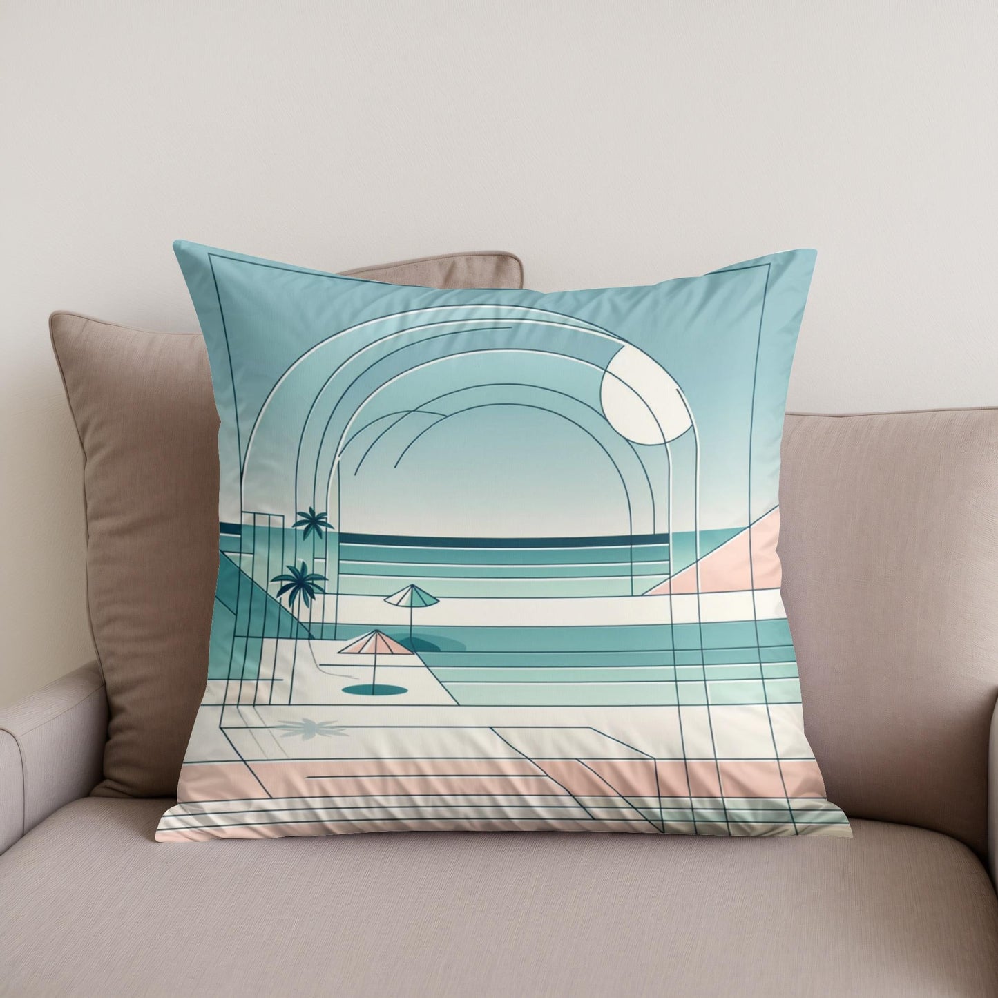 Pastel Shores: A Geometric Seaside Cotton Cushion