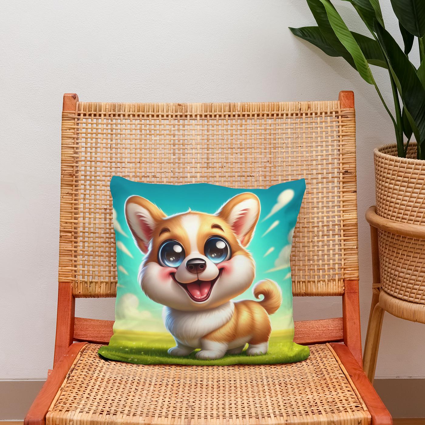 Cheerful Corgi Caricature Cotton Cushion