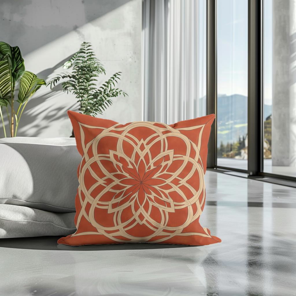 Rusty Orange Rosette Cotton Cushion