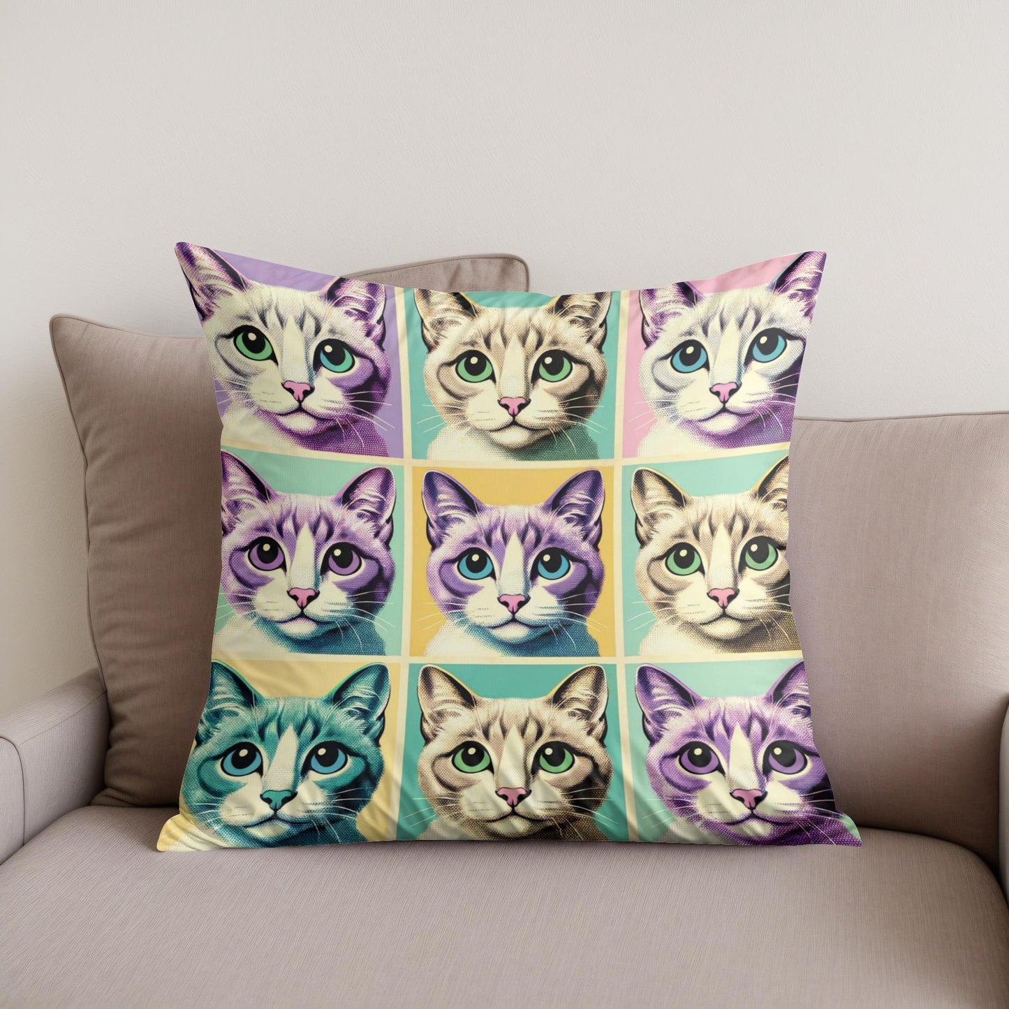 Pastel Pop Cats Cotton Cushion
