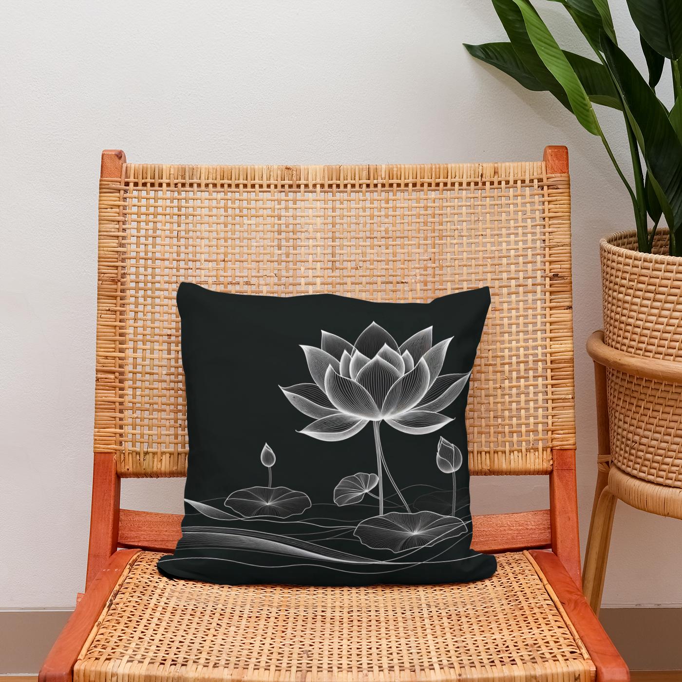 Lotus Noir Elegance Cotton Cushion