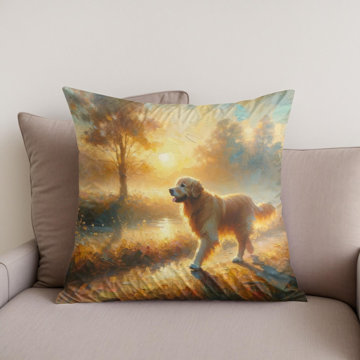 Golden Sunrise Stroll Cotton Cushion