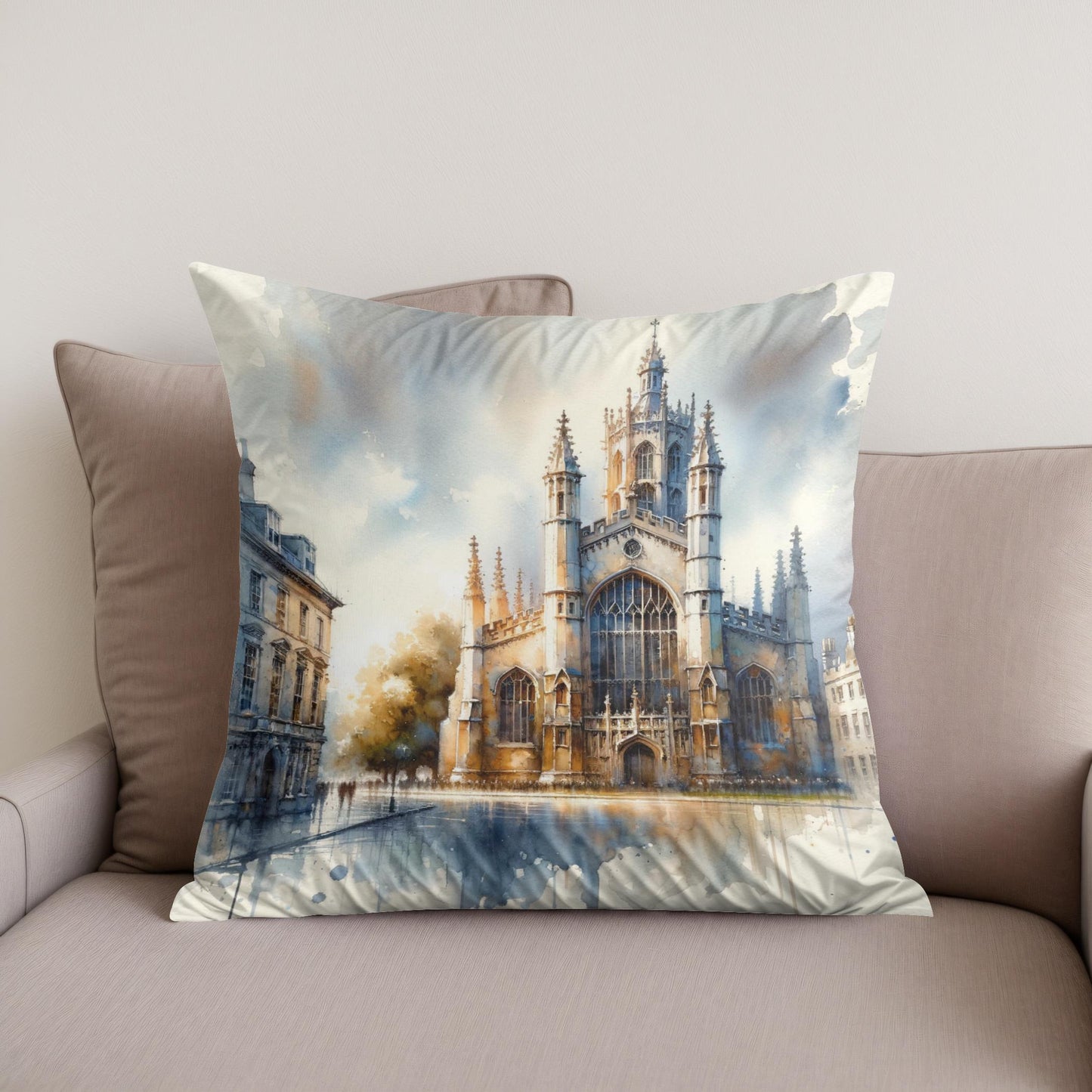 Cambridge St Mary's Watercolor Whisper Cotton Cushion