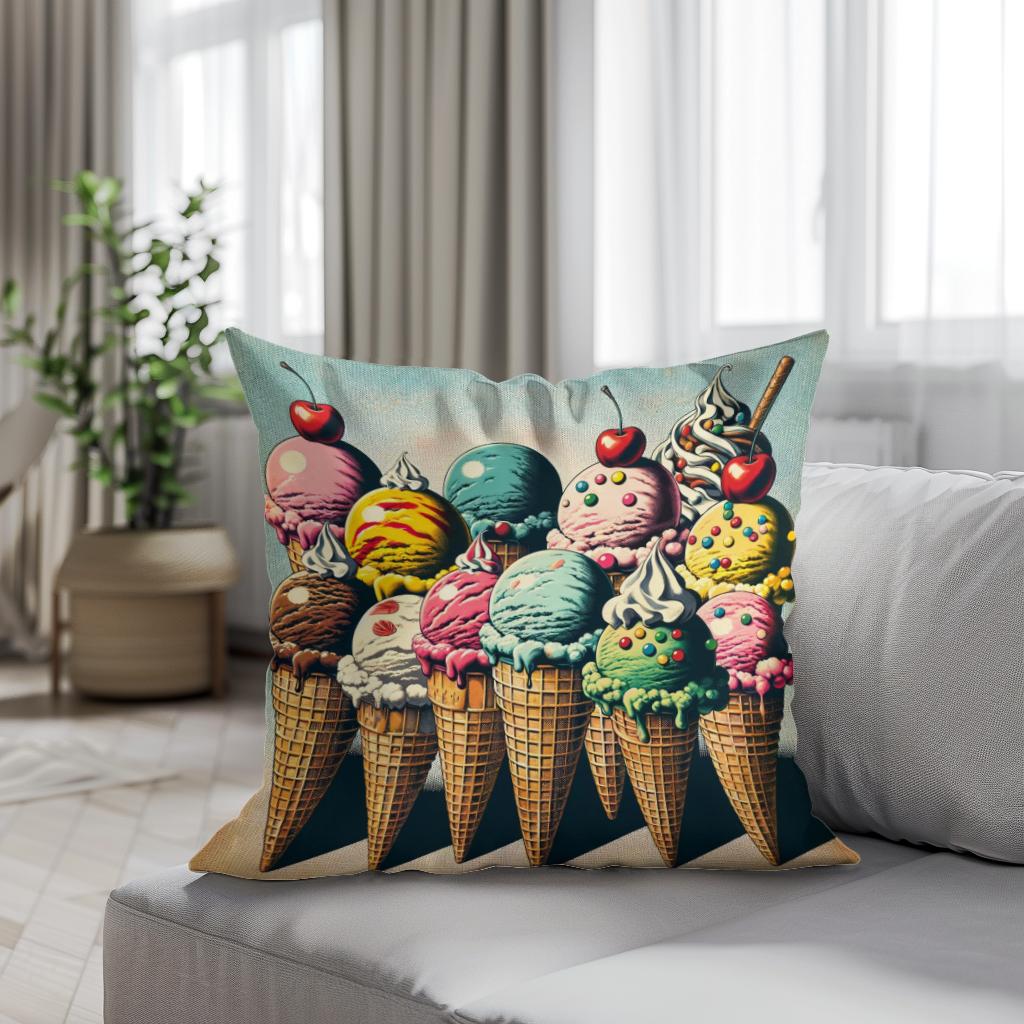 Vintage Pop Ice Cream Delight Cotton Cushion
