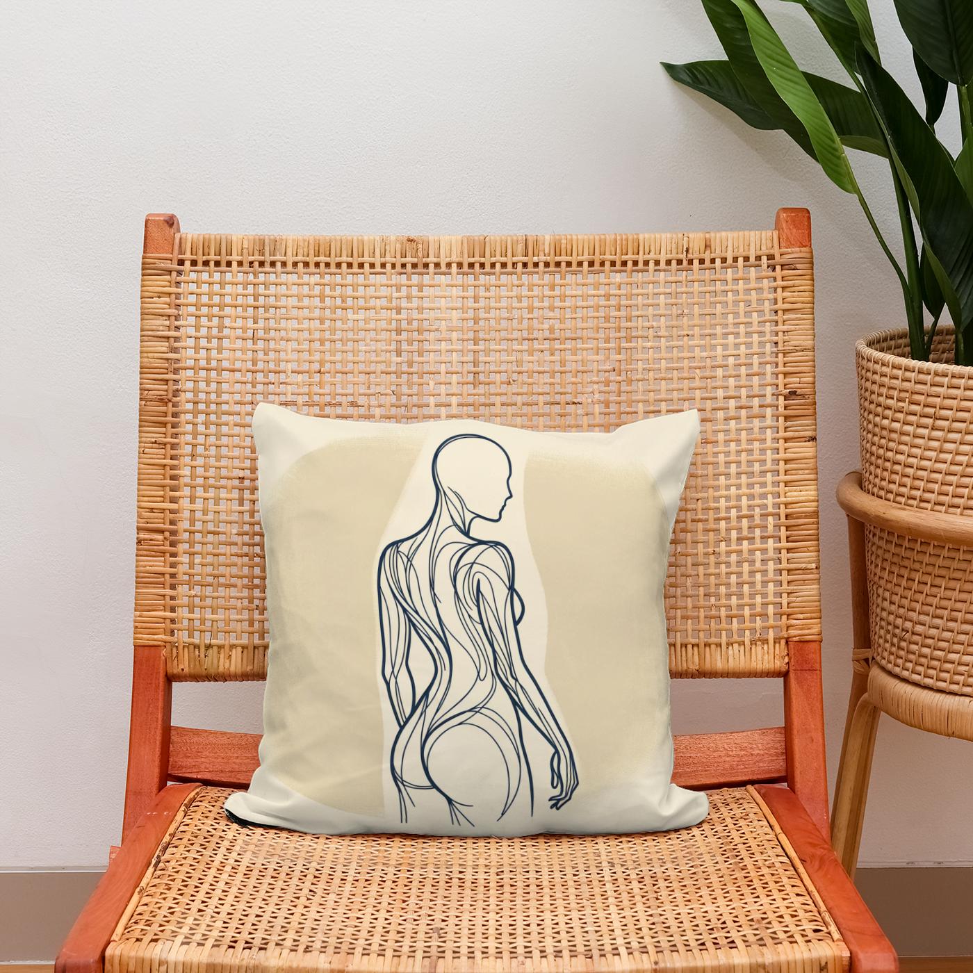 Elegance in Line: Human Contours Cotton Cushion