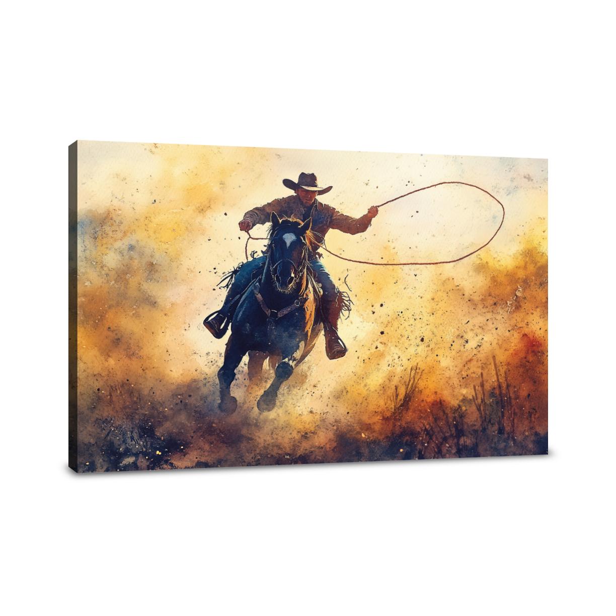 Cowboy Lasso Sunset Canvas