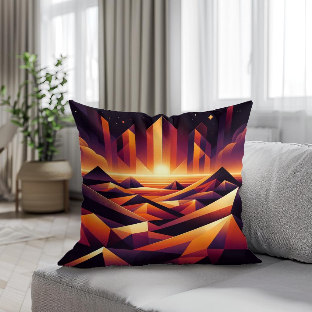 Desert Mirage: Geometric Enigma Cotton Cushion