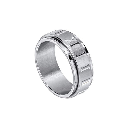 Fred Bennett Roman Numerals Stainless Steel Spinner Ring