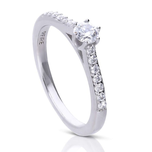 Diamonfire Six Claw Solitaire Ring with Pave Shoulders