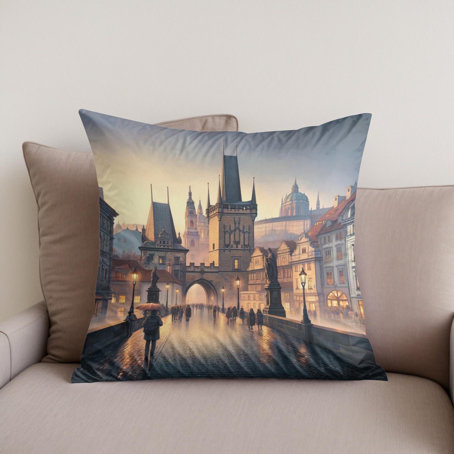Prague Panorama Cotton Cushion