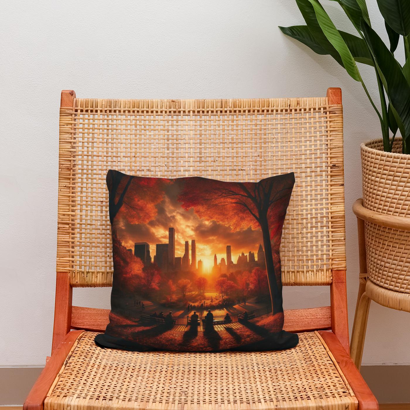 Autumn Sunset Silhouettes Cotton Cushion