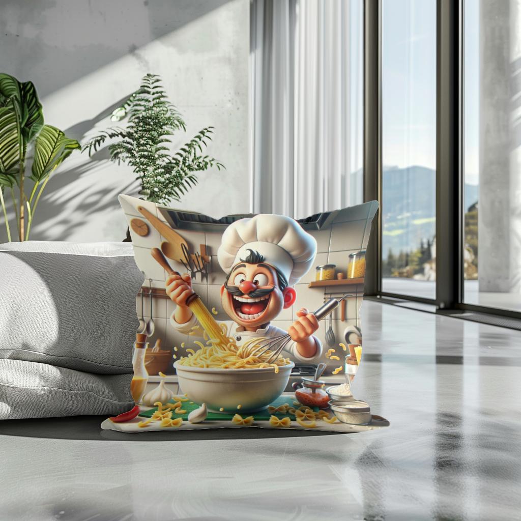 Pasta Frenzy Chef Cotton Cushion