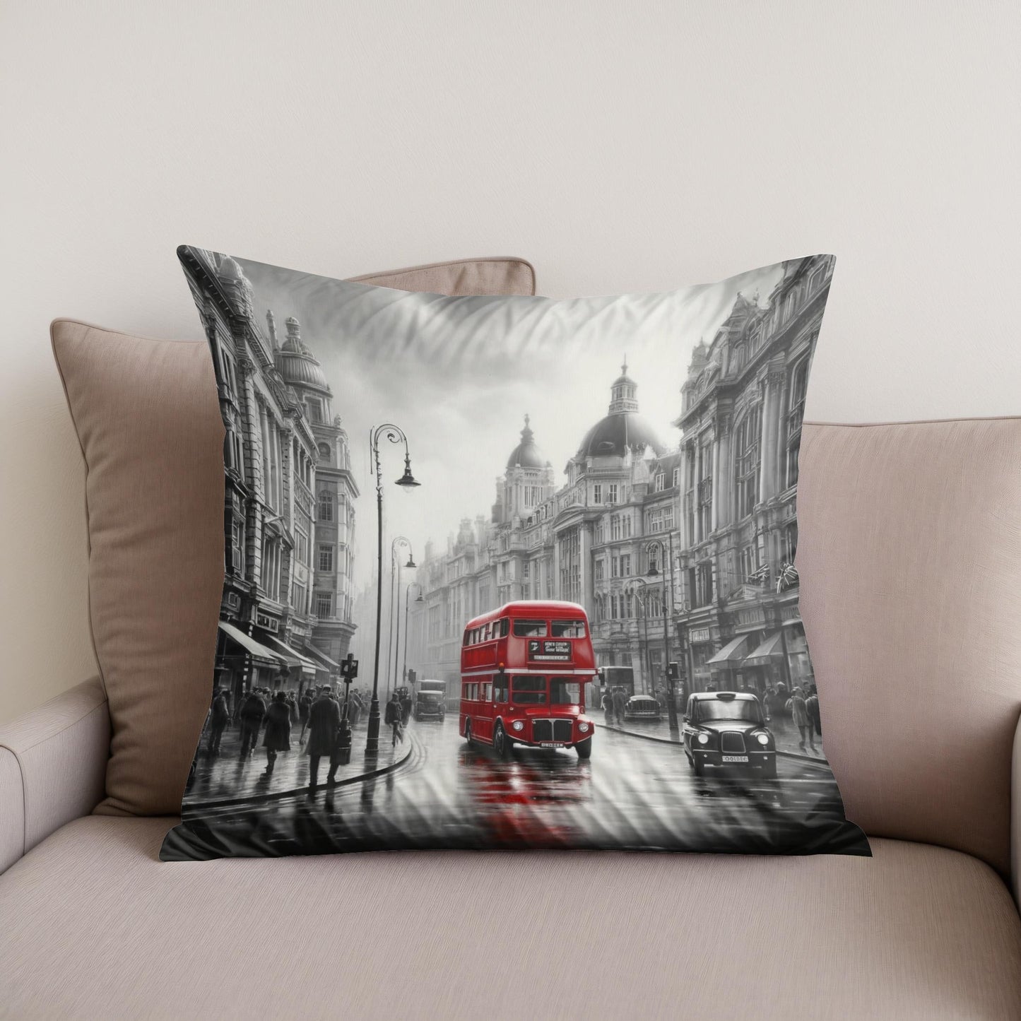 Red Essence of London Cotton Cushion