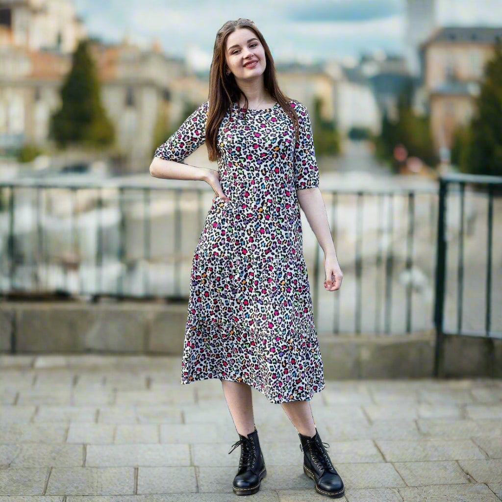 The Midi Breastfeeding Dress - Rainbow Leopard