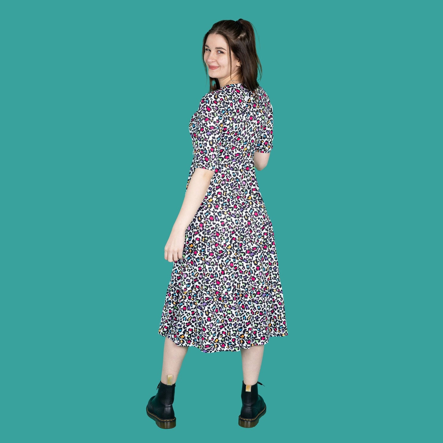 The Midi Breastfeeding Dress - Rainbow Leopard