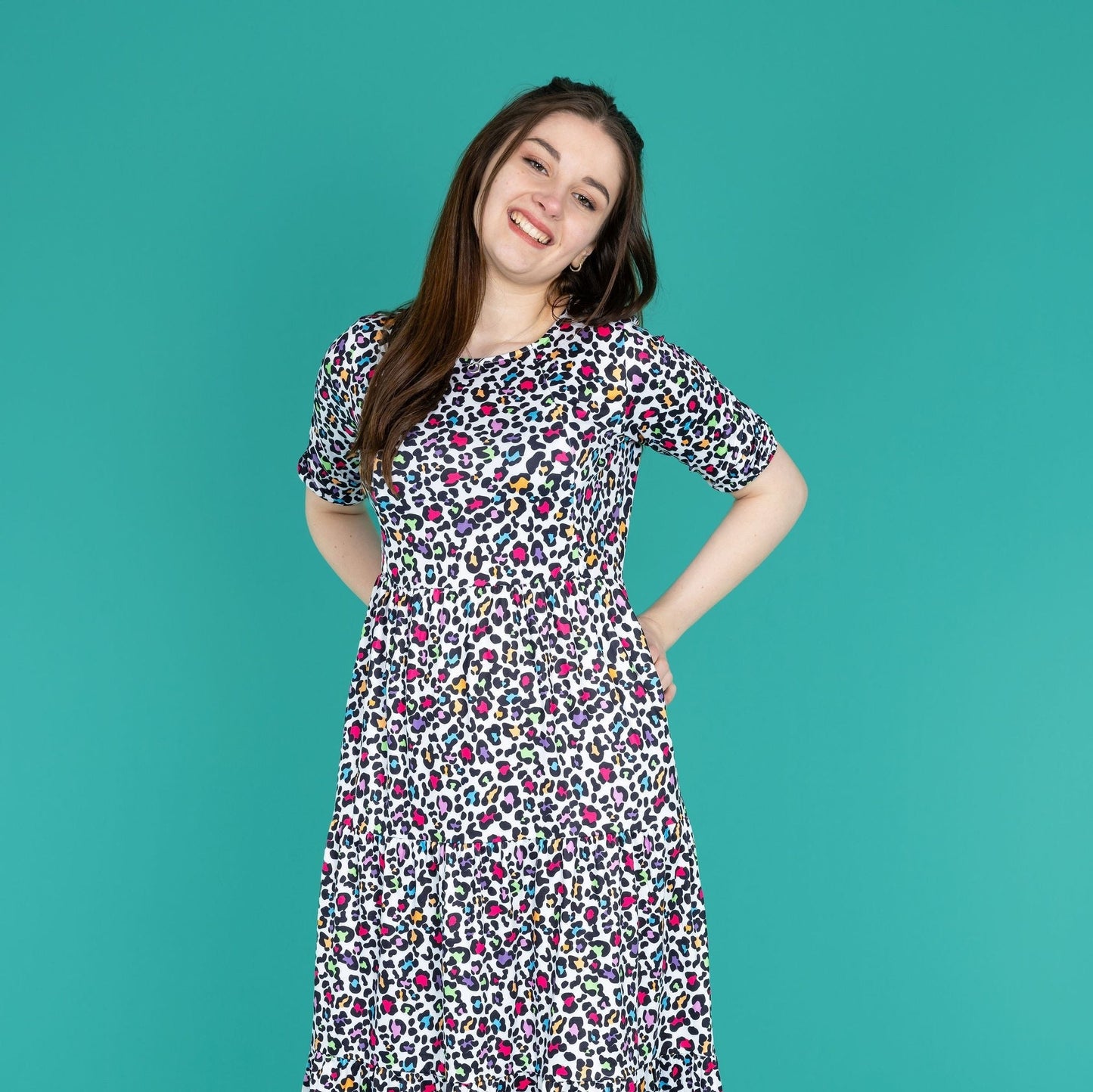 The Midi Breastfeeding Dress - Rainbow Leopard