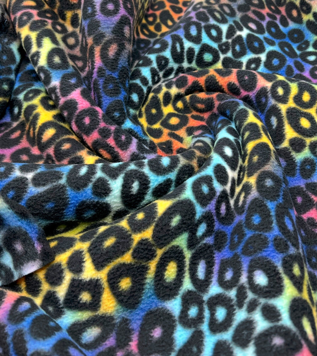 Rainbow Leopard Printed Anti-Pil Polar Fleece Fabric Blanket Loungewear