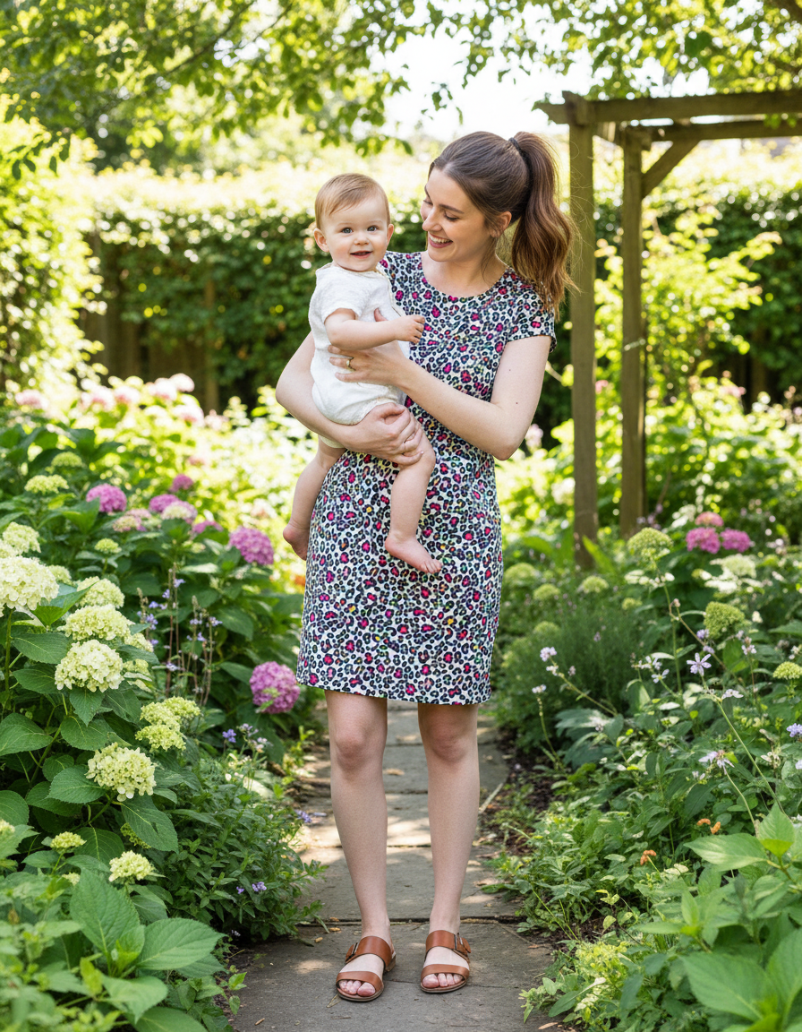 Rainbow Leopard Breastfeeding Dress | Knee Length Nursing Dress