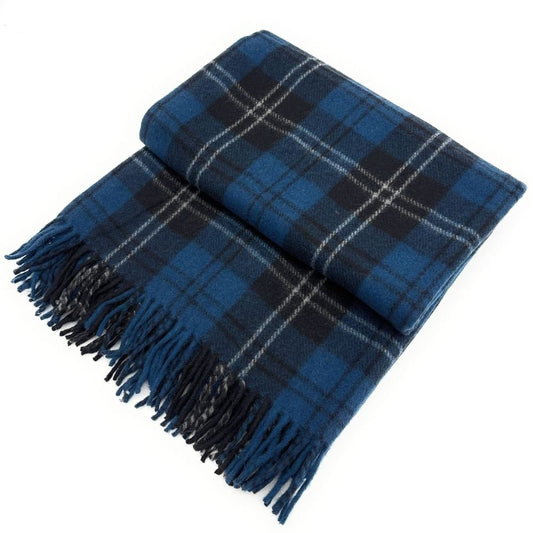 Ramsay Blue Recycled Wool Blanket in Classic Tartan Check