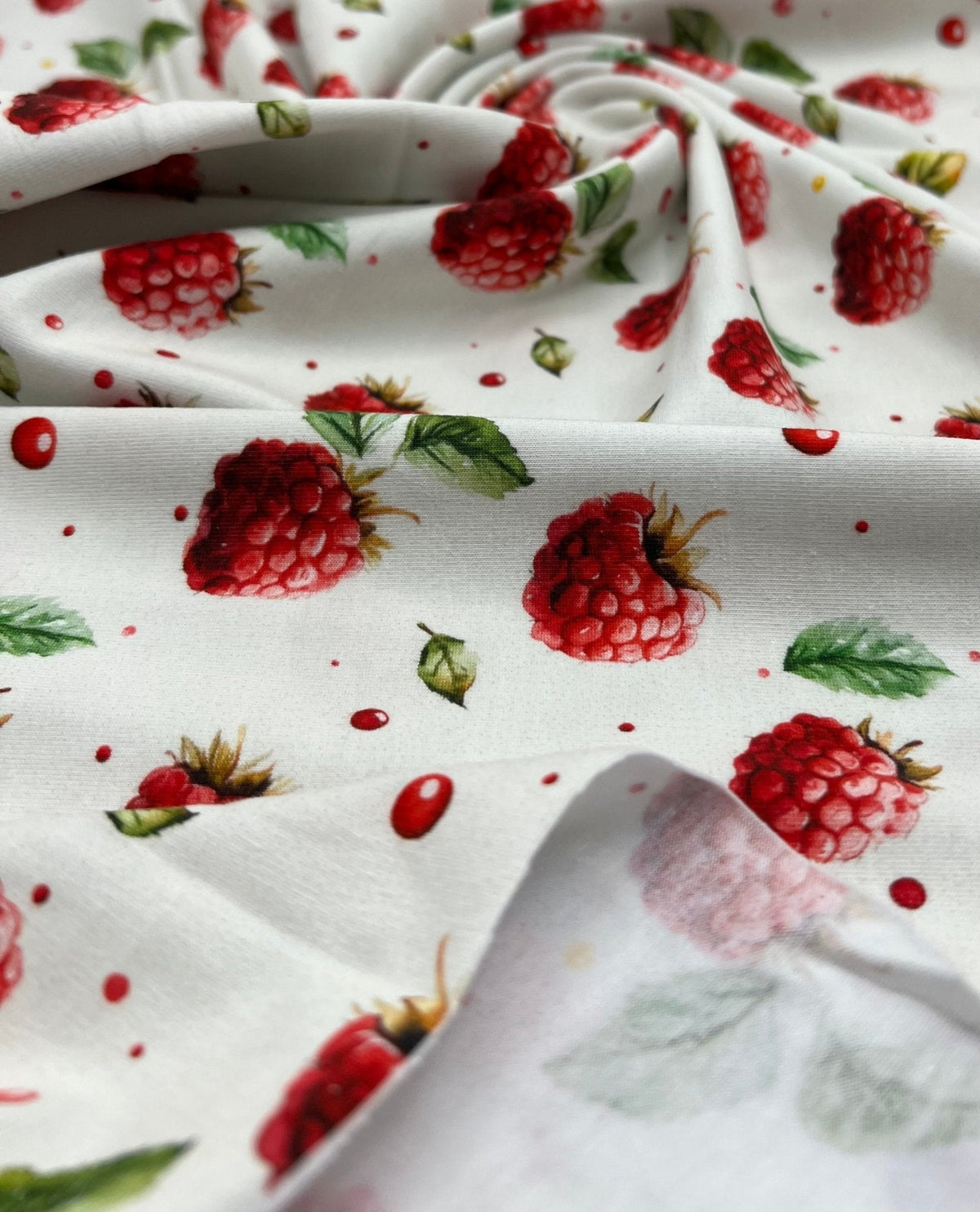 Raspberries Print Cotton Stretch Jersey 200 GSM 95/5 Lycra 4 Way Stretch