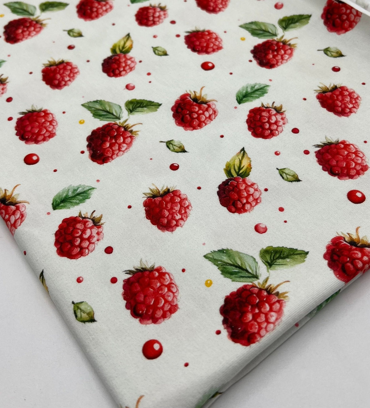 Raspberries Print Cotton Stretch Jersey 200 GSM 95/5 Lycra 4 Way Stretch